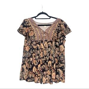 NWT Rachel Zoe Bohemian Cotton Multi-Print Floral Multicolor Tunic Blouse